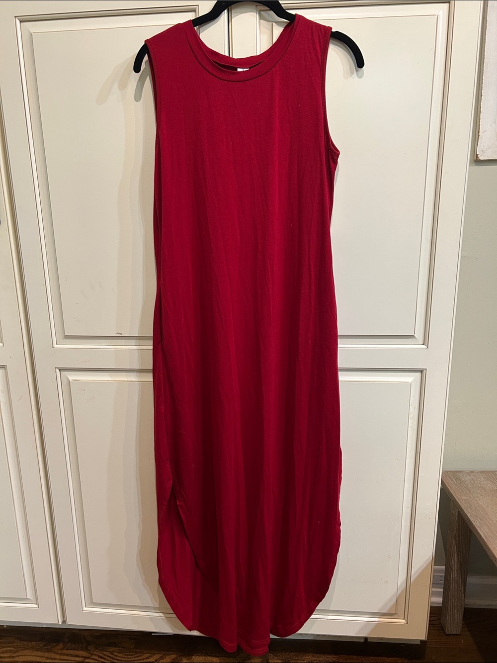 Everyday Sleeveless Maxi Dress in Deep Red- Has pockets!